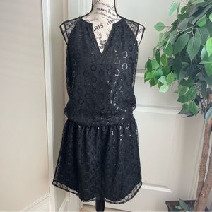QMack Sequin Drop Waist Sleeveless Dress Black Sz S
